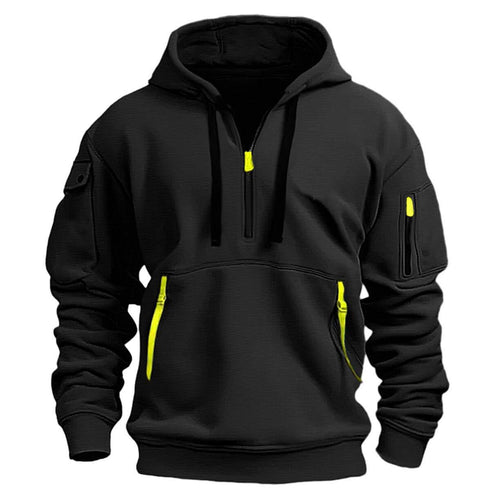 Men's Retro Quarter Zip Multi Pocket Hooded Jacket