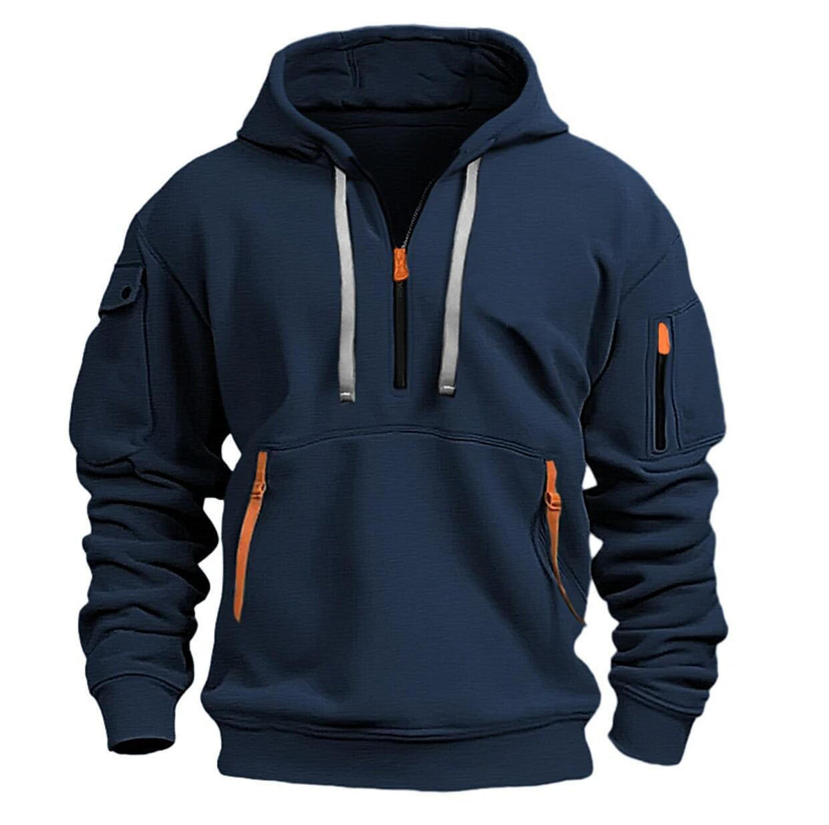 Men's Retro Quarter Zip Multi Pocket Hooded Jacket