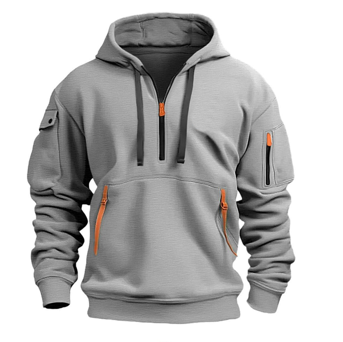 Men's Retro Quarter Zip Multi Pocket Hooded Jacket