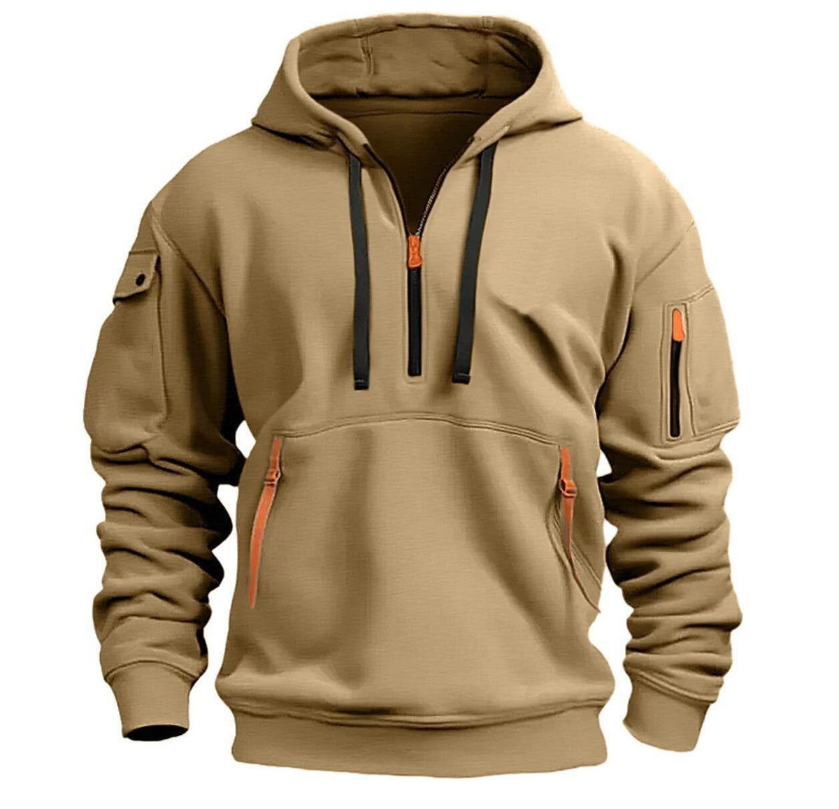Men's Retro Quarter Zip Multi Pocket Hooded Jacket