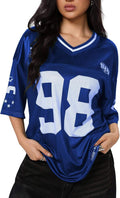 Oversized V-Neck Football Jersey Short Sleeve Shirt Tops